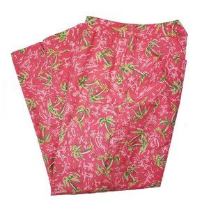Lilly Pultizer Cropped Pants Pink White Green Palm Tree Pattern Women's Size 4